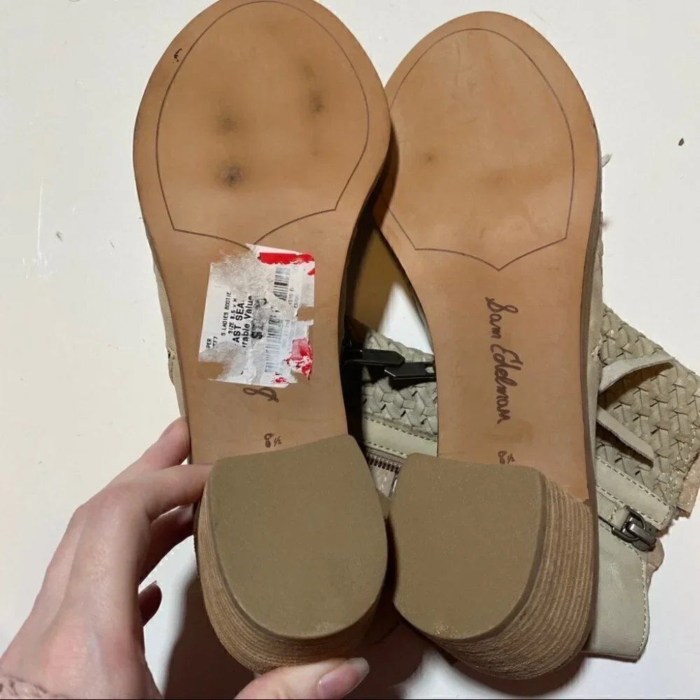 Sam Edelman Cooper Beige Zip Up Open Toe Booties